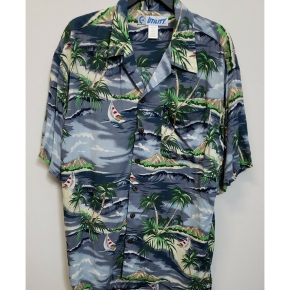 Mens M Hawaiian Utility Rayon Aloha Button Pocket Short Sleeve multicolored - Picture 1 of 6